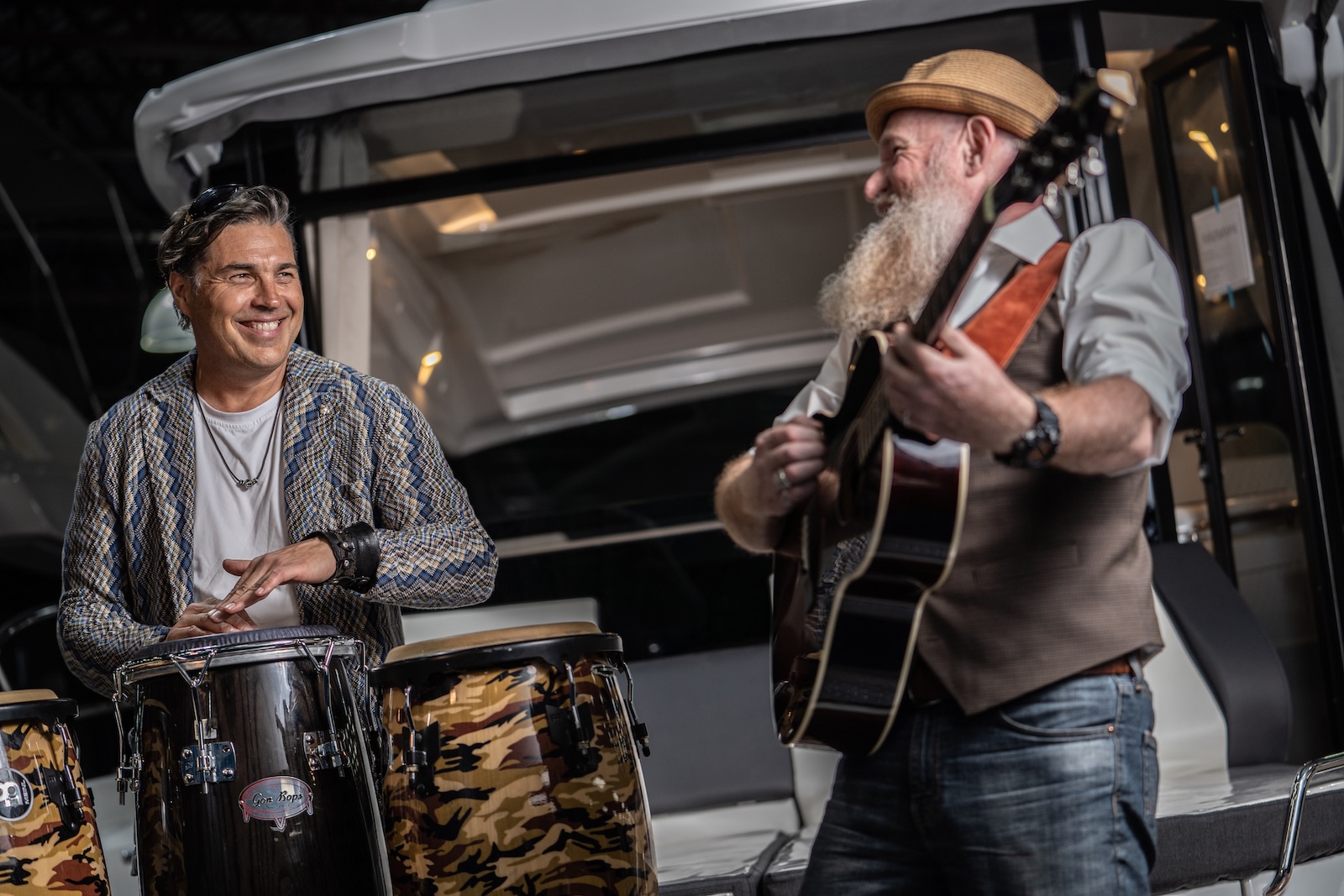 Musicians playing on a yacht